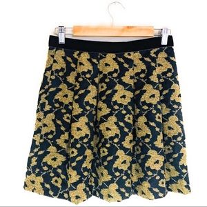 LOFT Mini Skirt Floral Pleated A Line Velvet Trim